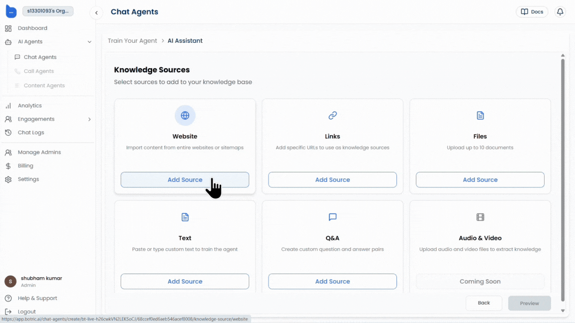 Add Website as a knowledge source for your AI agent
